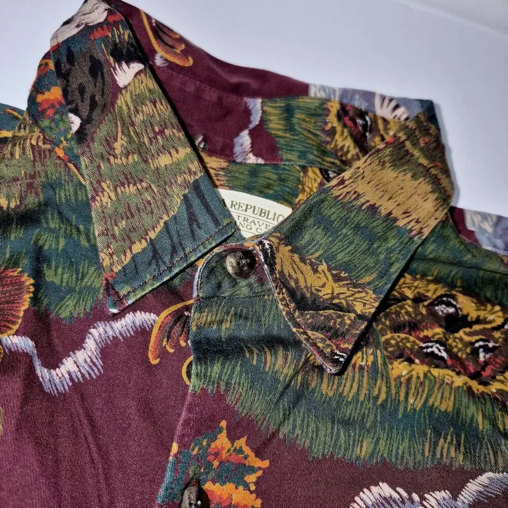 ​Vtg 1989 Banana Republic Safari All Over Print Hunting Shirt M Wildlife AOP EUC